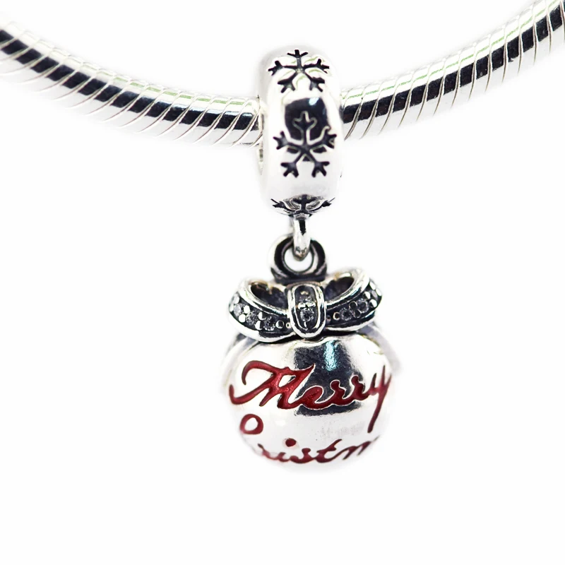 

Merry Christmas Bauble Silver Charms for Women Jewelry Making Winter Silver 925 Jewelry Red Enamel DIY Charms for Bracelets