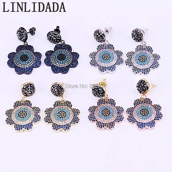 

3Pairs Trendy Micro pave CZ flower Dangle Drop earrings for women jewellery