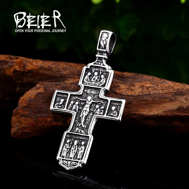 

BEIER Christ Jesus Pendant Necklace 316L Stainless Steel Cross Chain Heavy Men Jewelry Gift Religious Christian Jewelry BP8-070
