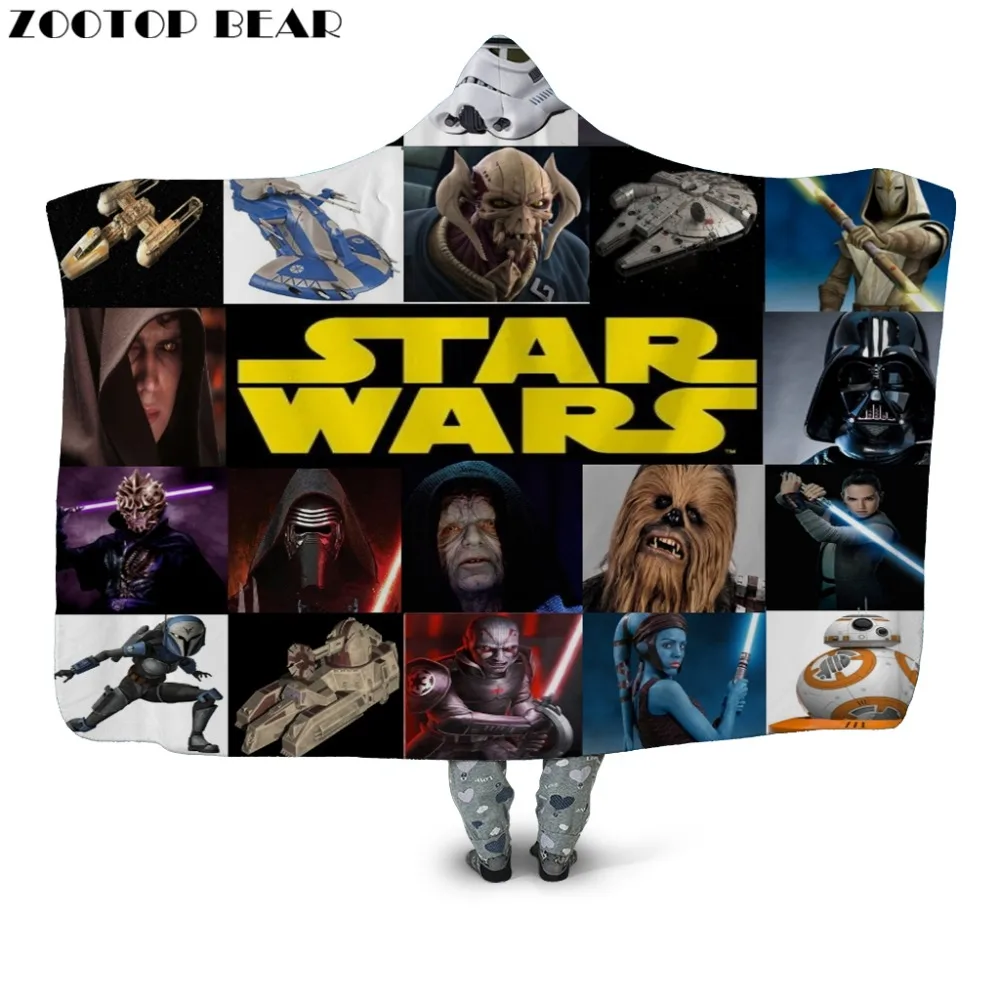 

Star Wars 3D All Over Hooded Blanket Plush Film Design Sherpa Fleece Wearable Throw Blanket Adults Home Textiles for Sofa