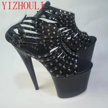 Новинка; пикантная обувь на высоком каблуке 20 см для торжеств; Босоножки на платформе с заклепками; обувь на шесте; обувь высотой 8 дюймов