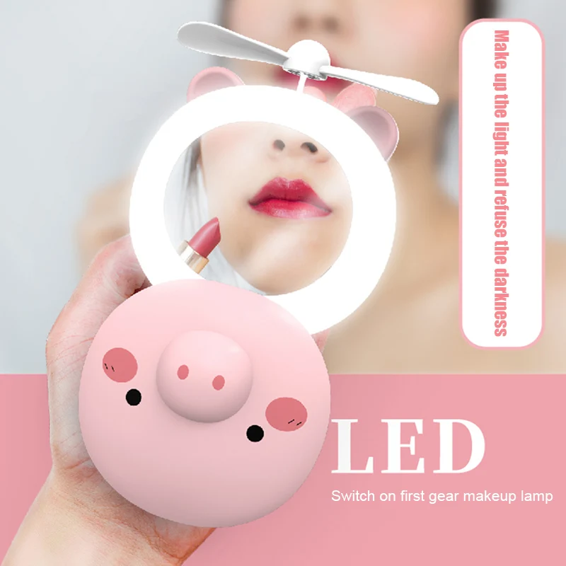 Горячий мини портативный вентилятор с светодиодный зеркало для макияжа с лампой usb зарядка ручной вентилятор MAL999 - Цвет: Розовый