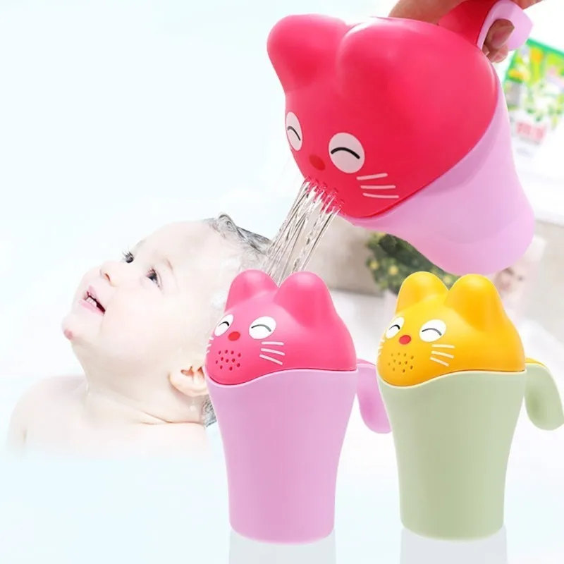 

Cartoon Newborn Baby Shampoo Wash Water Cup Infant Shower Spoons Child Washing Hair Cup Kids Bath Tub Cute Cat Washing Bath Tool