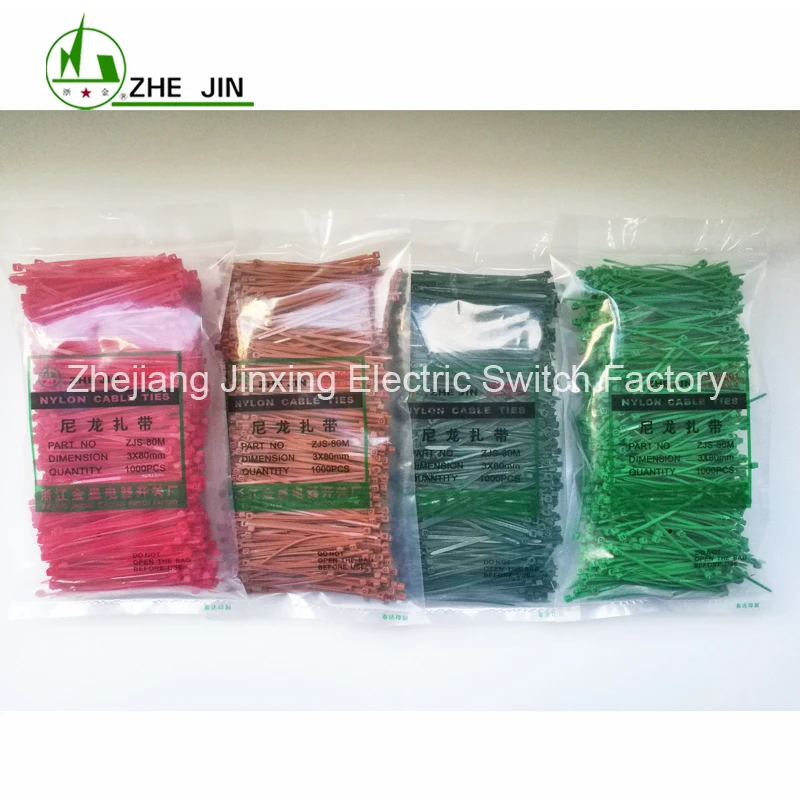 ZHEJIN (1000 шт) ZJ 3 * 80 (3 2 &quotX14lbs) цвет нейлоновый кабель галстук зеленый/черный