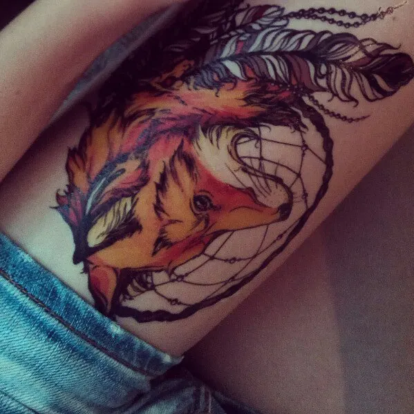 

2017 21 X 15 CM Yellow Fox and Feather Cool Beauty Tattoo Waterproof Hot Temporary Tattoo Stickers