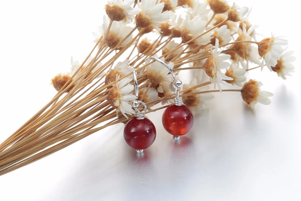 Chandler Round Red Green Loose Stone Bead Dangling Earring Piercing Chalcedony Vintage India Jewelry Bohemia Statement Pendiente - Image 3