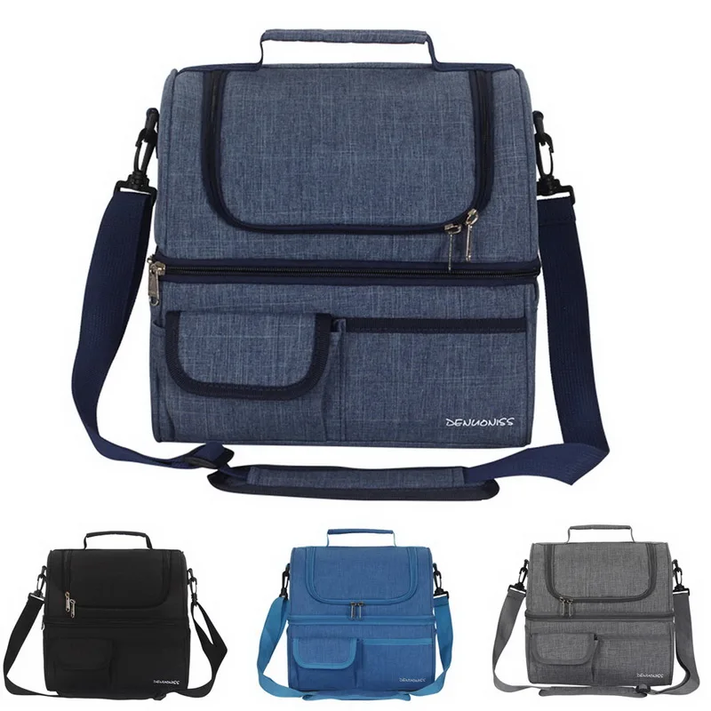 

Thermal Double Deck EVA Waterproof Oxford Meal Prep Lunch Tote Box Insulated Lunch Bags Home