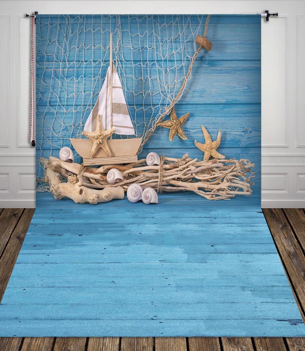 HUAYI blue wood photography backdrops fabric photo studio Fishing nets
