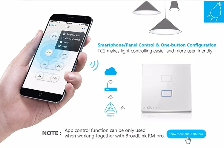 Broadlink TC2 UK Type Wall Touch light Switch WiFi RF 433MHz wireless connection APP Control (6)