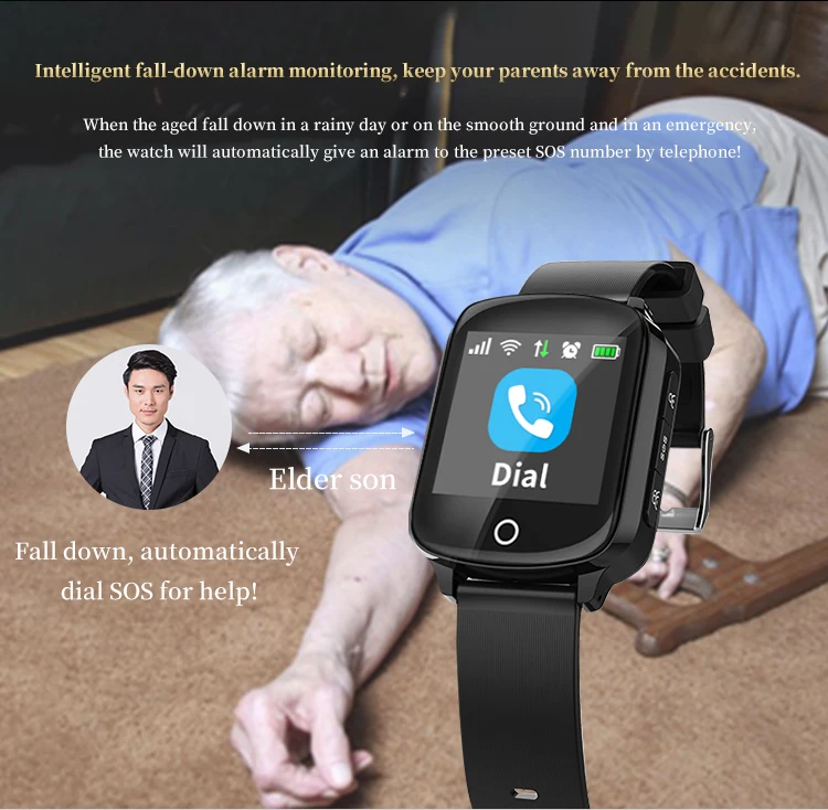 IP68 Waterproof Elderly GPS WIFI Tracker Android Heart Rate blood pressure Safety Anti-Lost Fall-Down Alarm Locator Smart Watch gps location tracker