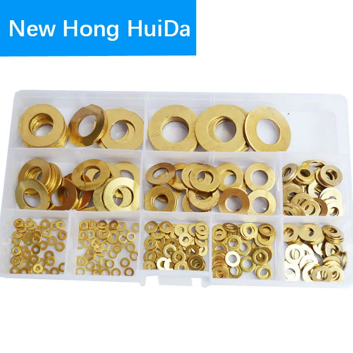 Maxmartt Brass Washer,180Pcs Brass Flat Washer Assortment Set with Box M2//M2.5//M3//M4//M5//M6//M8//M10