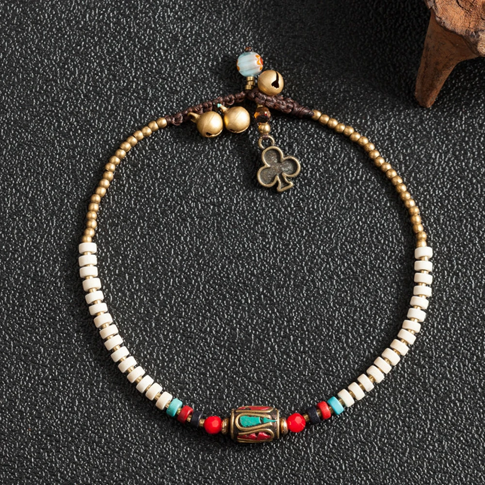 Ethnic Style Nepal Stone Round Charm Leg Anklets For Women Handmade Color Beaded Chain Ankle Bracelets Leg Foot Jewelry Ethnic Style Nepal Stone Round Charm Leg Anklets For Women Handmade Color Beaded Chain Ankle Bracelets Leg Foot Jewelry