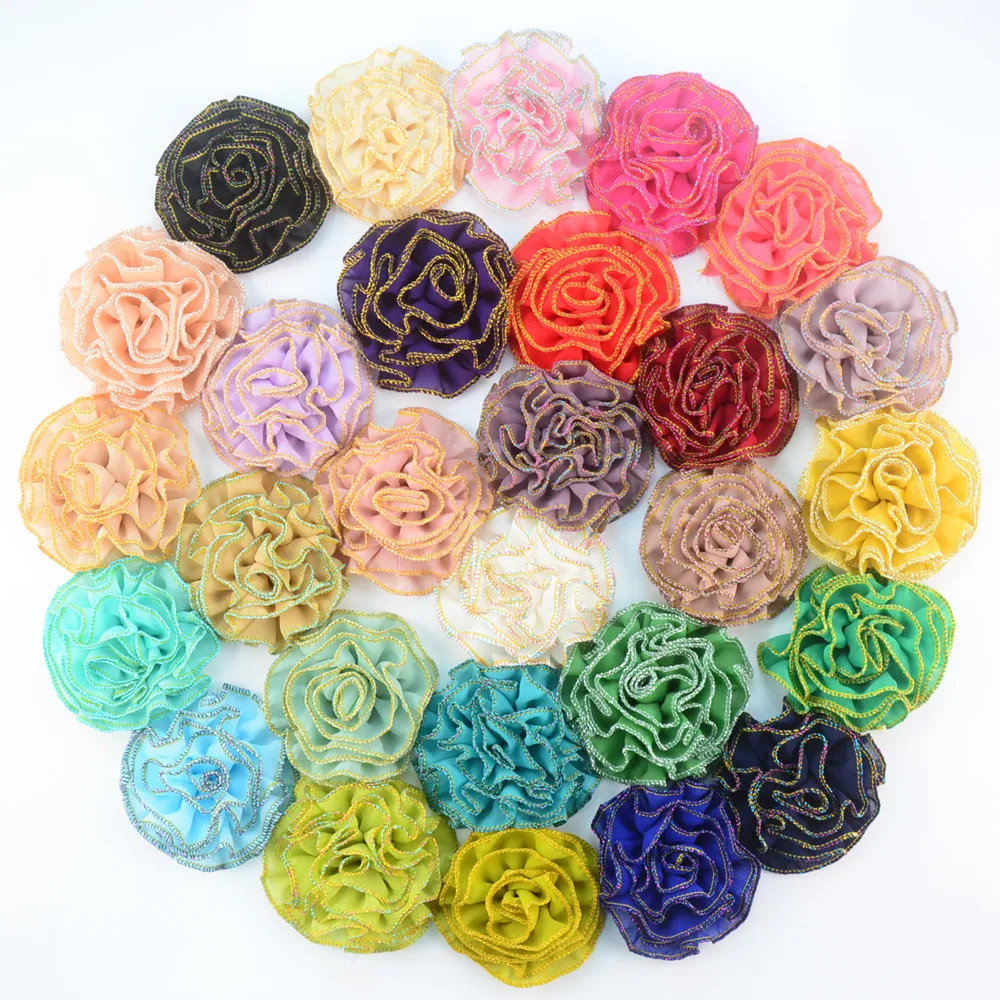 30pcs/lot Newest Spring Color Ruffled Chiffon Flower with Overlock Stitch Hair Embellishment Accessories |