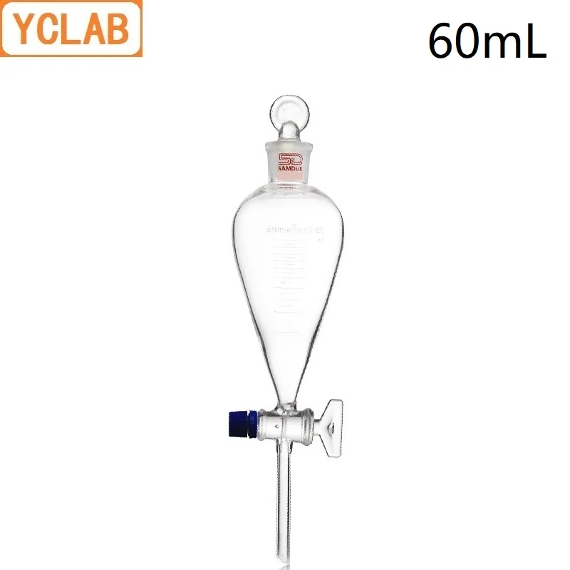 Yclab 60ml Seperatory Funnel Pear Shape With Graduation Ground In Glass