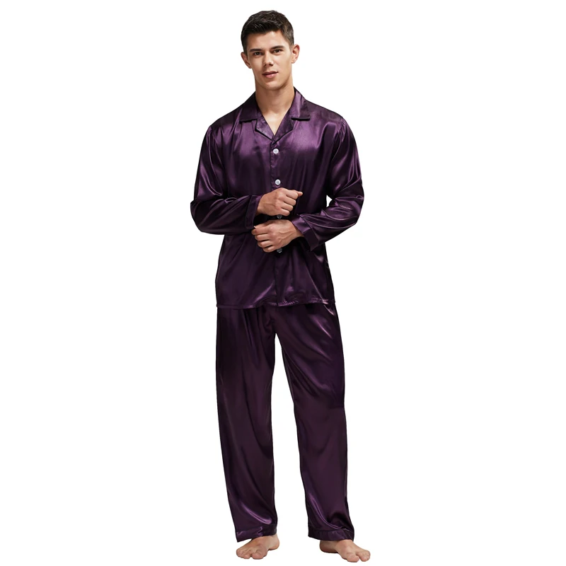 Tony&Candice Men's Stain Silk Pajama Set Men Pajamas Silk Sleepwear Men Sexy Modern Style Soft Cozy Satin Nightgown Men Summer pajama joggers