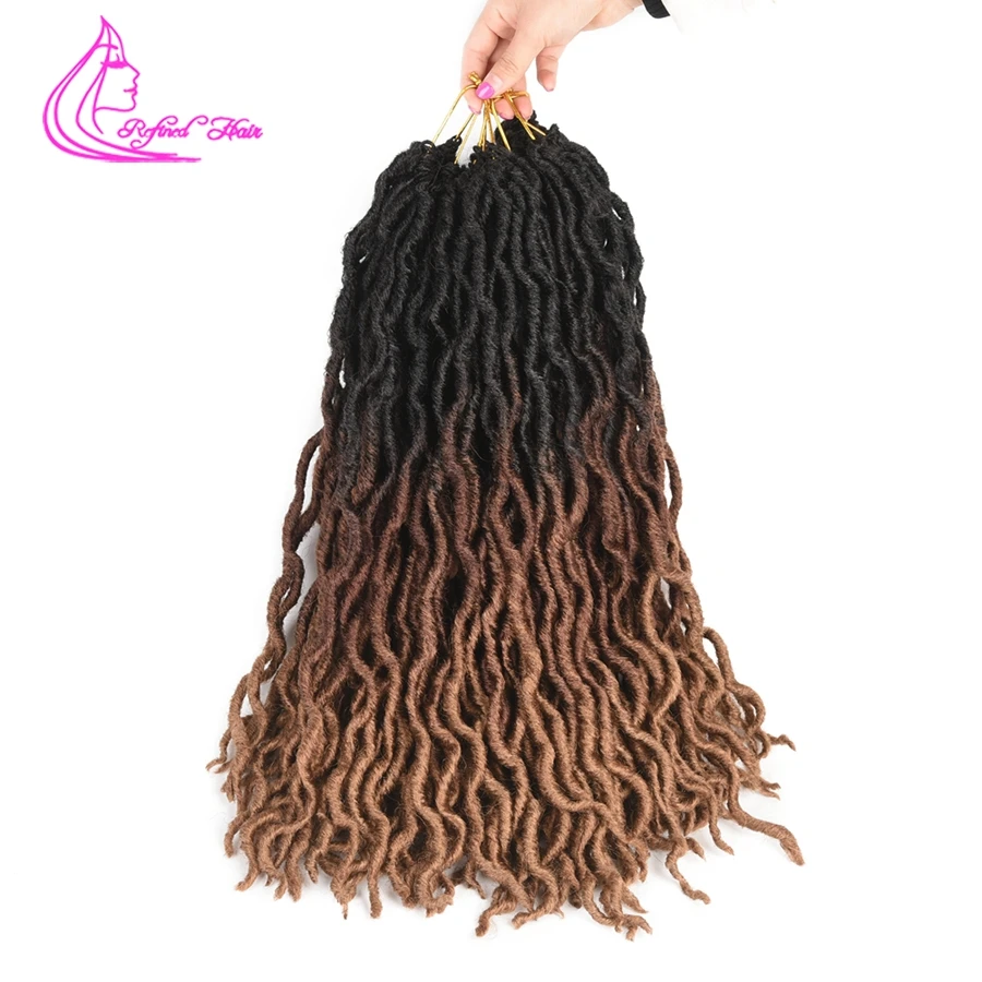 Утонченные волосы Faux locs Curly Hair 24 пряди/Упаковка 18 дюймов длинные мягкие вязанные пряди Омбре коричневые синтетические плетеные волосы для наращивания