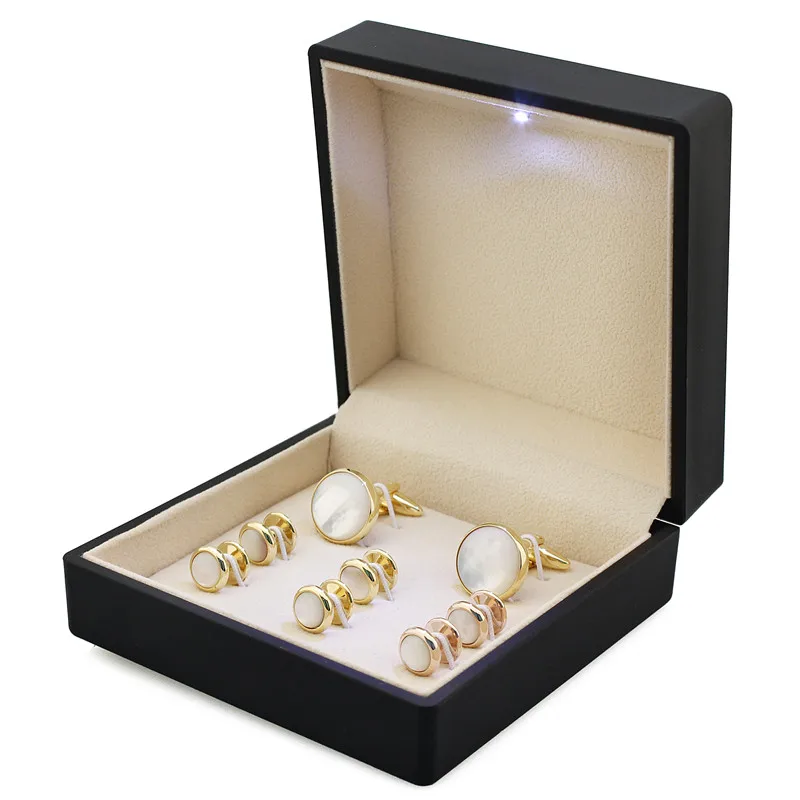HAWSON Luxury Cuff links and Studs Set Display Box with Light Free