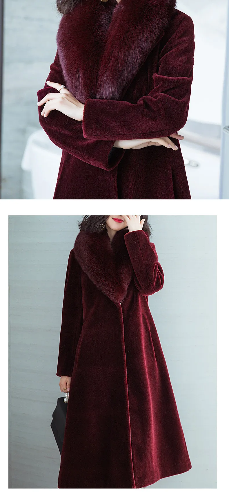 Cheap AYUNSUE Women Winter Sheep Shearling Fur Coat Large Natural Fox Fur Collar Long Warm Real Fur Coats Genuine Wool Jackets 17030 2