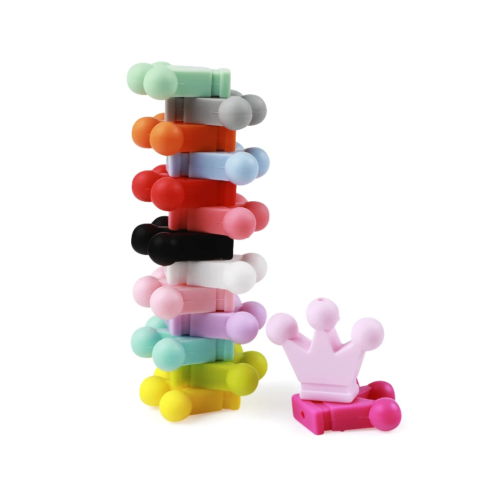 Силиконовые игрушки для прорезывания зубов с короной и жемчугом, 2 шт., 30 мм, бусины для силиконовой соски, цепочка для самостоятельного изготовления зубов, подарок для детей