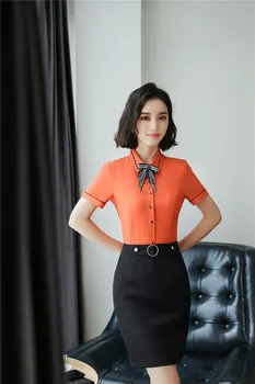 

OL Styles Summer Career Suits With 2 Piece Tops And Skirt Ladies Office Work Wear Uniforms Outfits Skirt Sets Plus Size Orange