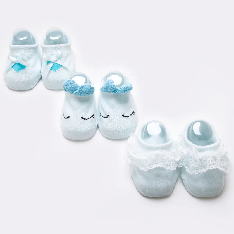 

3 pairs/lot 2019 new newborn socks baby cotton non-slip children's floor socks three-dimensional princess bow lace edge MM264