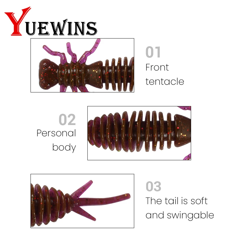 Yuewins личинка 55 мм/75 мм/100 мм мягкая пластиковая наживка личинка плавающая пресноводная Приманка Мягкая силиконовая приманка червь для рыболовных приманок