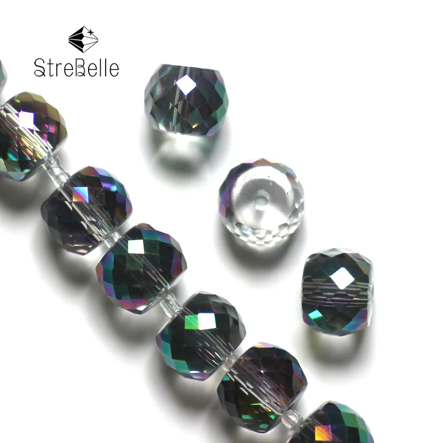 

2015 new Fashion malachite green drum shape beads semi-crystal glass create your style 72faces