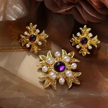 Ретро стиль имитация жемчуга Смола Крест Мода брошь 925 Серебряные иглы сережки-гвоздики, ухо клип костюм женские рождественские подарки