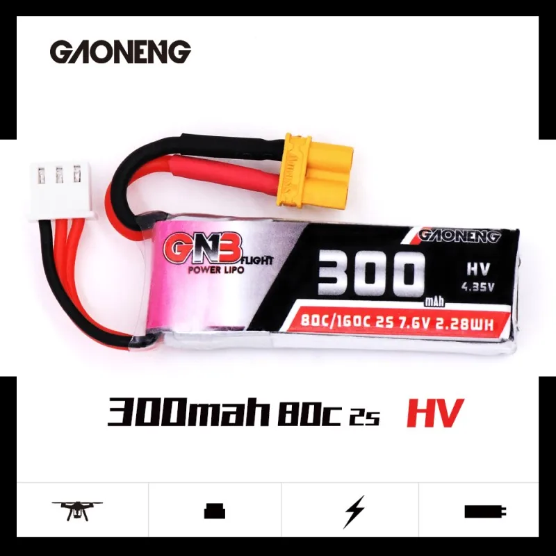 2 шт. Gaoneng GNB 300 мАч 2S 7 6 В 80C/160C HV Lipo батарея XT30 разъем для BETAFPV Beta75X Beta65X Whoop дроны VS