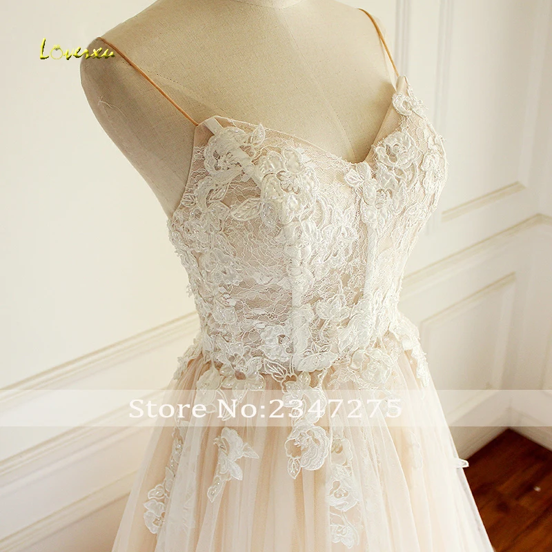 Loverxu Vestido De Noiva Сексуальное Милое Свадебное платье трапециевидной формы на бретельках с аппликацией свадебное платье с бисером Большие размеры