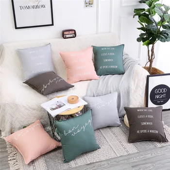 

Solid Cotton Cushion Cover Fringe English Letter Pink Gray Nordic letter Pillow Case for Home Sofa Bed 45x45cm Home Decorative
