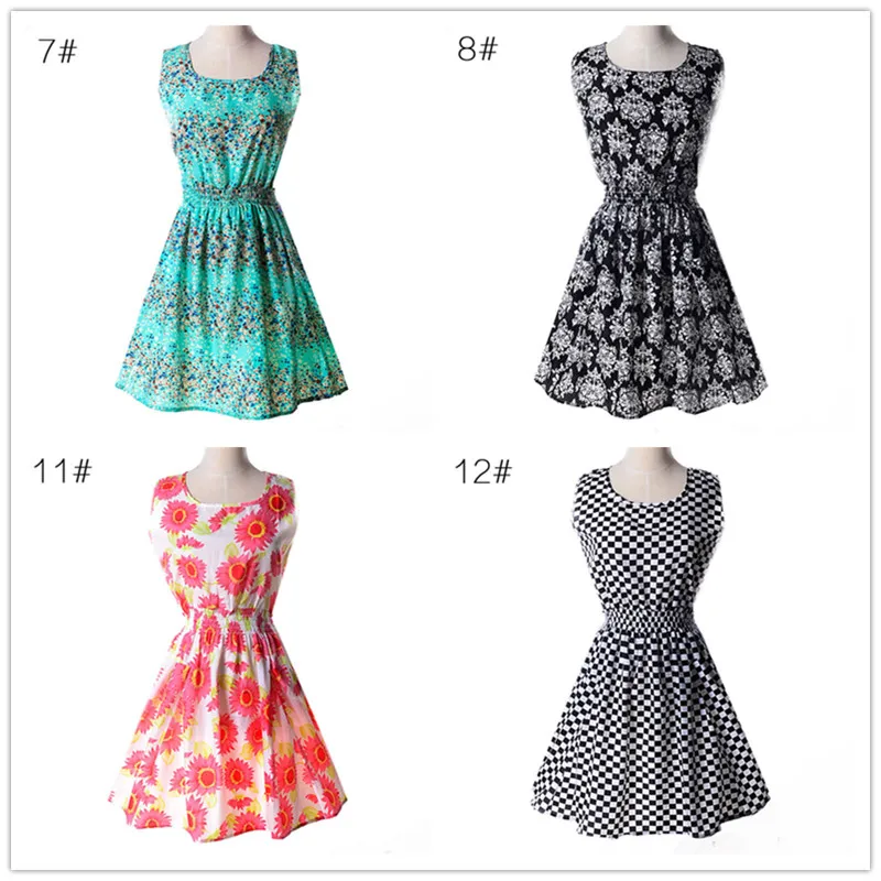 Summer Slim Waist Dresses Print Casual Sleeveless Beach Chiffon Floral Dress 2019 Fashion Tank Dress Printed Women Vestidos  (1)