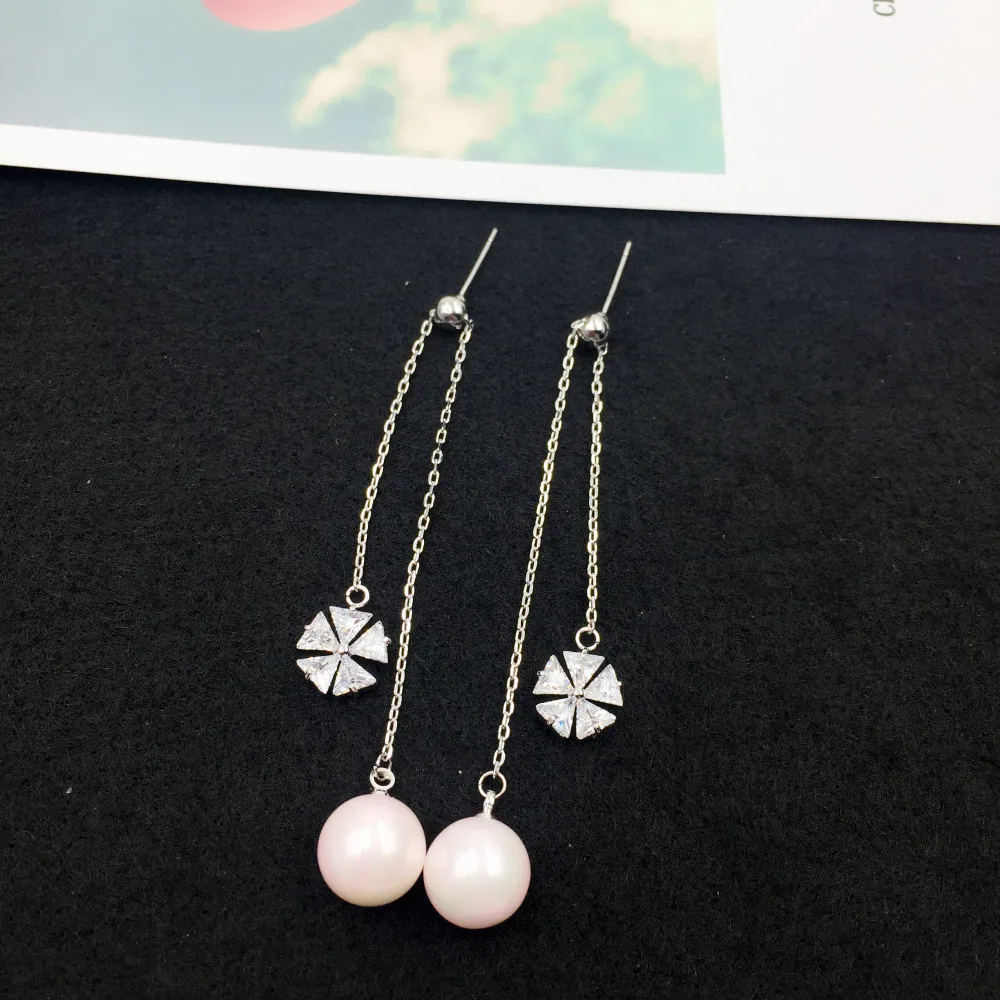 

925 Silver Needle Cubic Zircon Drop Earrings for Women Lady Fashion Simulated Pearl Leaves Flower Earring Wedding Jewelry