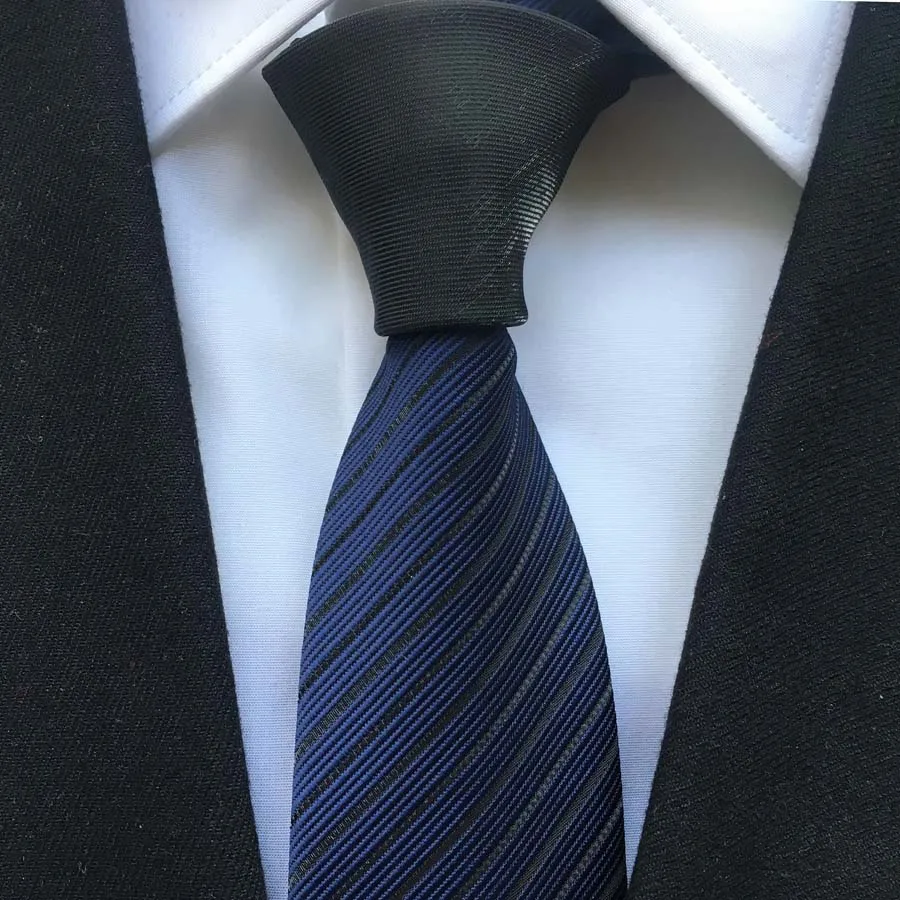 Мужская Мода Тощий Галстук Черный Контрастность Узел с темно-синими полосками галстук