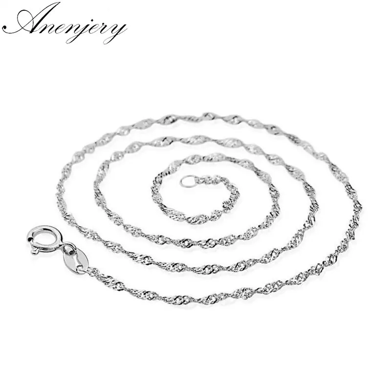 

Anenjery 925 Sterling Silver Water-wave Chain Necklace Women Jewelry kolye collares S-N30 (Diameter 1.5mm)