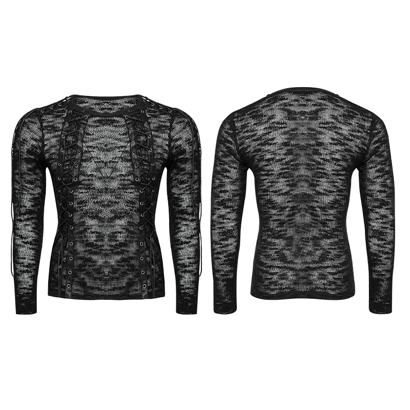 Панк рейв мужской сексуальный Выдалбливают ремешками свитер Топ рубашка черный Banaged рок перформация Топ T474