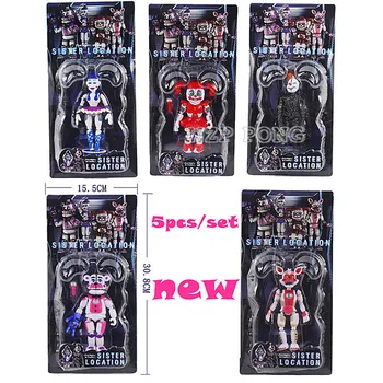 

5 Pcs/set FNAF Five Nights Movable Joint Freddy's Figure Funtime Freddy Foxy Sister Location Horror Game Lightening Kids Toy