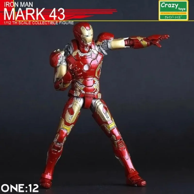 

1:12 Crazy Toys Iron Man Tony Stark MK43 6" The Avenger Anime Action Figure Model Collection Toy Gift With Original Box
