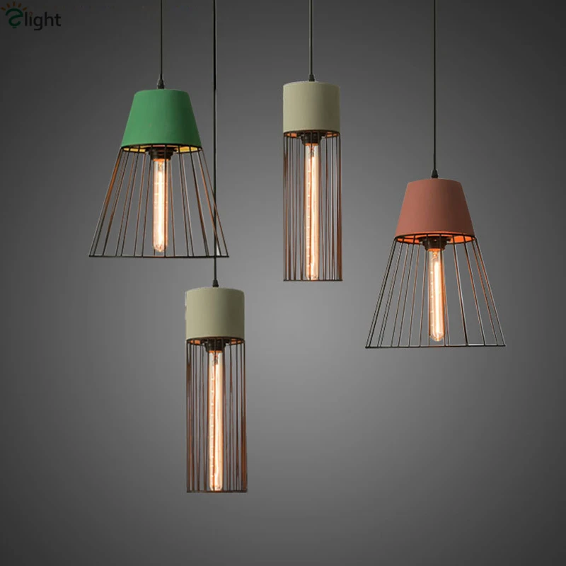 

Nordic Minimalism Gray/Green/Red Concrete Led Pendant Light Original Lamp Bar Matte Black Metal Frame Shades Hanging Lamp