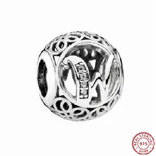 Бусины алфавита W в винтажном стиле, прозрачный CZ для женщин, ювелирные изделия, сделай сам, подходят Пандоре, подвески серебро 925, оригинальные LE015-W