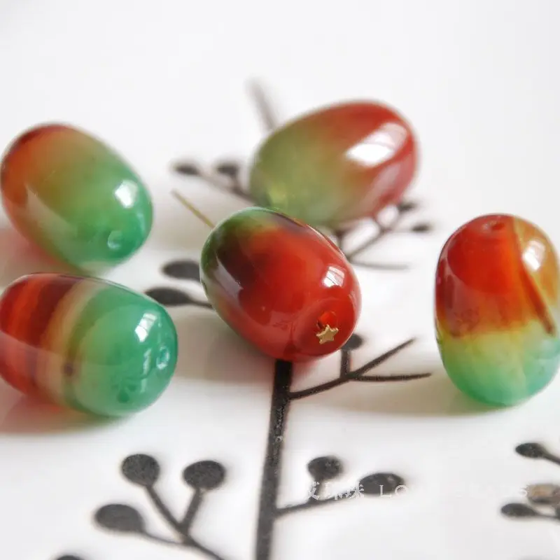 4pcs/lot natural green red peacock stone barrel loose beads jewelry making DIY for women | Украшения и аксессуары