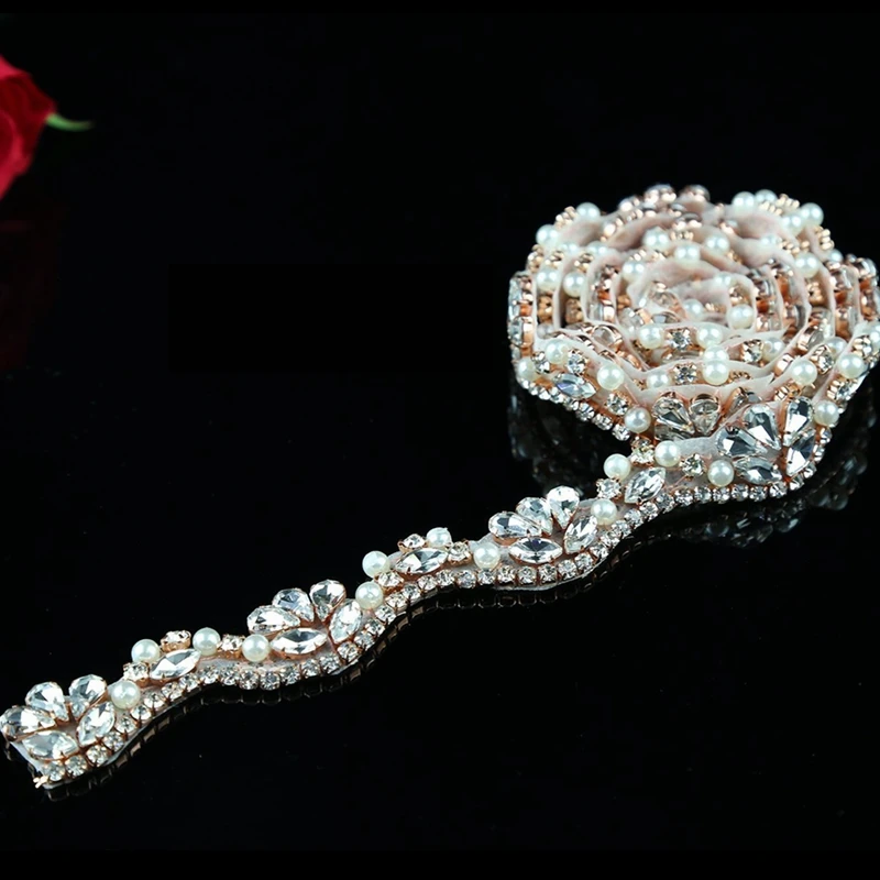 JLZXSY половина ярда/1 ярд серебро/золото/розовое золото горный хрусталь Кристалл Аппликация отделка для свадебного пояса свадебные створки для вечернего платья