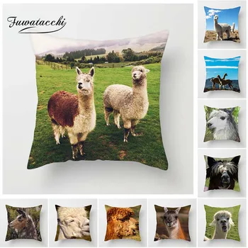 

Fuwatacchi Animals Cushion Cover Black White Alpaca Cute Expression Pillow Cover for Home Chair Decoration Pillowcases 2019