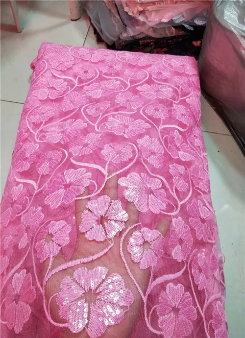 Блестки тюль ткань последние высококачественные свадебные кружева Нигерия вышивка сетка кружево гипюровое ткань черный, розовый - Цвет: dzm1158