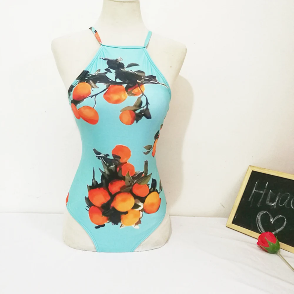 Orange Printed Swimsuits 2018 New One Piece Swimwear Women's Swimming