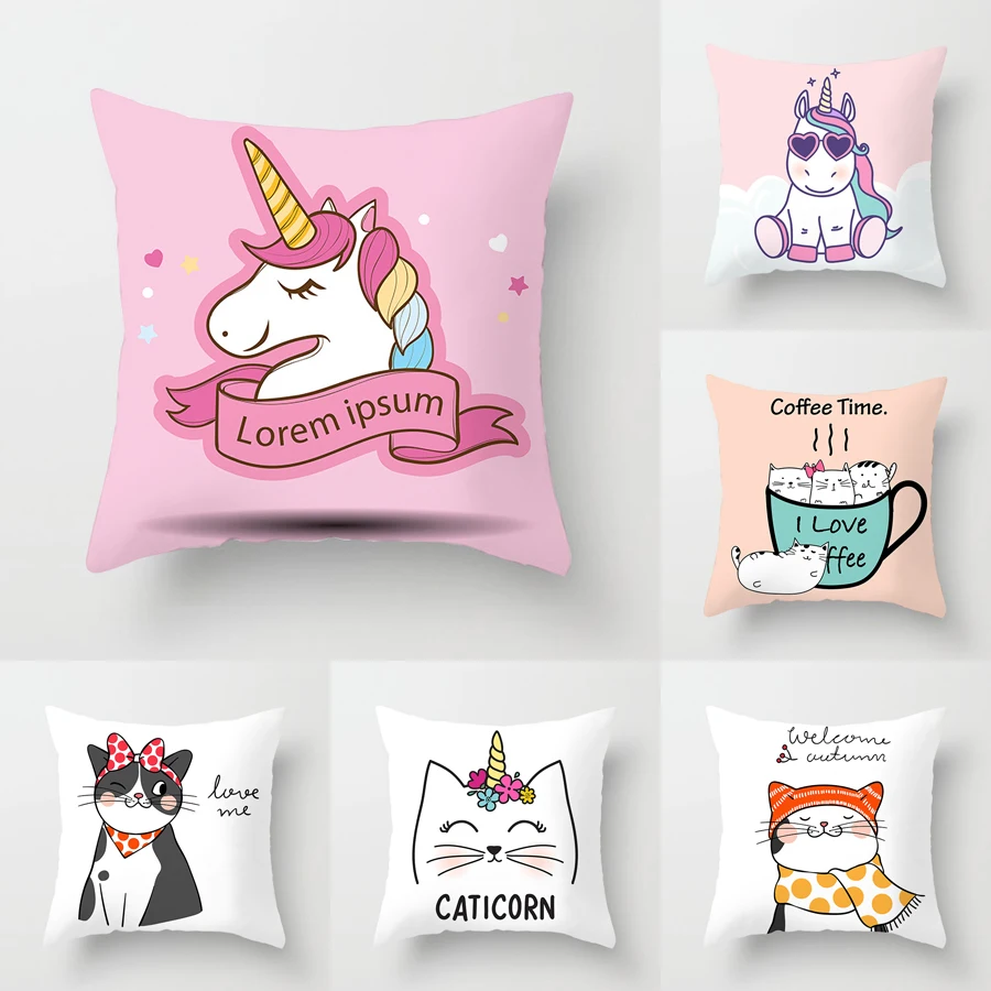 YWZN Чехол на подушку с милым единорогом, мультяшным животным, котом, фламинго, полиэстеровый Чехол на подушку, чехол с единорогом, декоративный Чехол на подушку s
