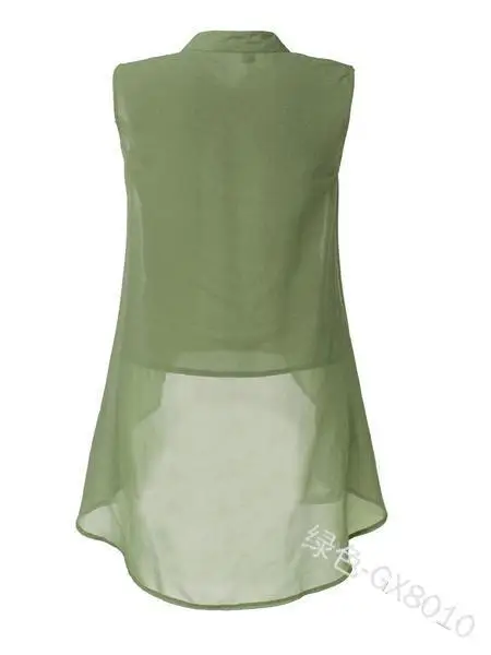 Женская винтажная приталенная шифоновая блузка без рукавов, асимметричная передняя короткая длинная рубашка с подолом, топ для дам, летняя, большой размер S-5XL
