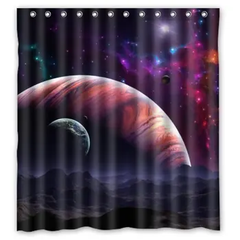 

Waterproof Bathroom Fabric Shower Curtain, Nebula Galaxy Moon Space Planet Star Universe Art Print Design 66" x 72" Stocked