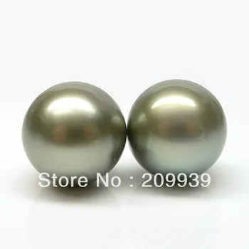 

hj 00126 Hot sale!2ps ROUND 12.5MM GRAY GREEN TAHITIAN GENUINE PEARL DIY EARRINGS