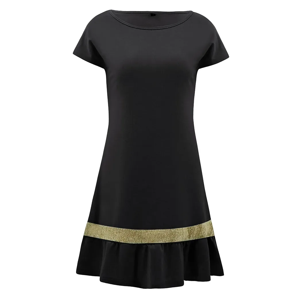 Womail, женские вечерние платья в стиле пэтчворк с коротким рукавом и рыбьим хвостом, корректирующее боди, маленькое Плиссированное Повседневное платье-рубашка, шикарная мода, Прямая поставка d18 - Цвет: Black